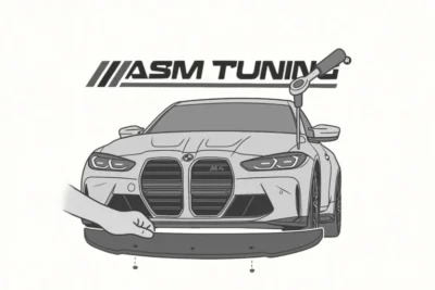 Alinierea și găurirea exactă pentru instalarea splitterului frontal din carbon – proces montaj ASM Tuning România
