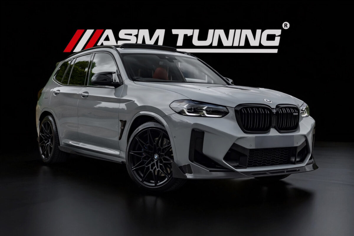 Colecție Carbon & Performanță BMW X3M F97 BMW X3M F97 echipat cu kit complet carbon: splitter, difuzor, eleron – ASM Tuning România