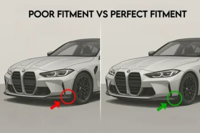 Fitment OEM+ obținut prin scanare 3D pentru body kit din fibră de carbon ASM Tuning România – precizie și aliniere perfectă 2026